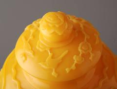 Pair of Yellow Chinese Beijing Glass Vases and Covers