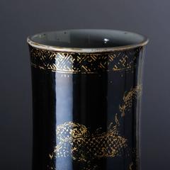 Chinese Large Mirror Black Vase with Dragons
