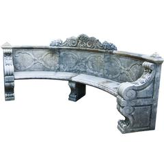 Antique Late 19th-20th Century Renaissance Style Italian Curved Limestone Garden Bench