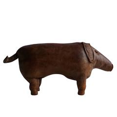 Vintage 20th Century Leather Ottoman Pig by D. Omersa