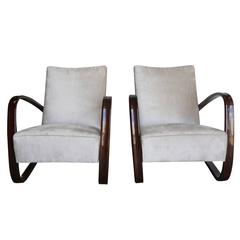 Art Deco Pair of Jindrich Halabala Arm Chairs H-269