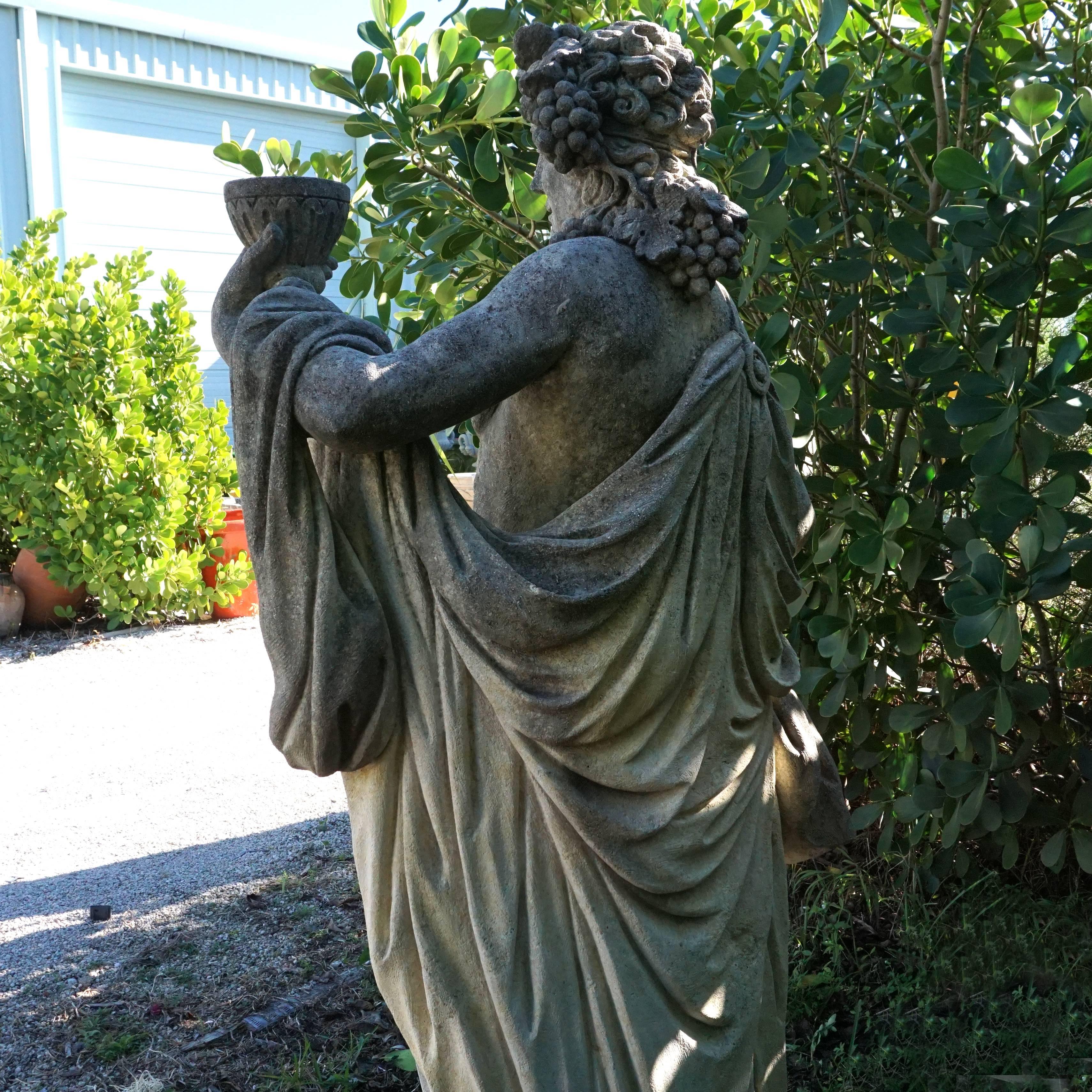 Early 20th Century Italian Bacchus Statue in Hand-Carved Limestone In Good Condition In West Palm Beach, FL