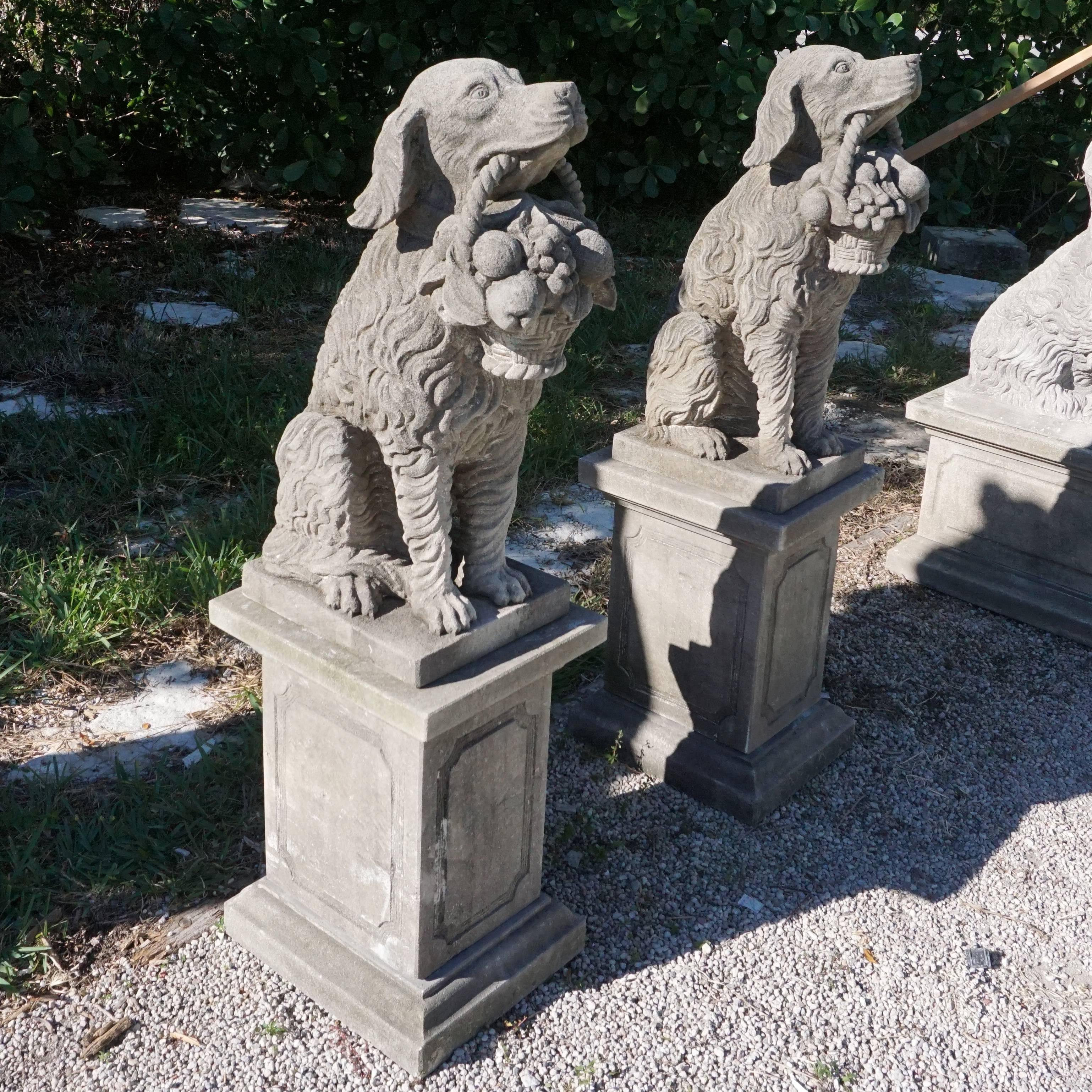 Italian Early 20th Century, a Pair of Tuscan Hunting Dogs in Limestone