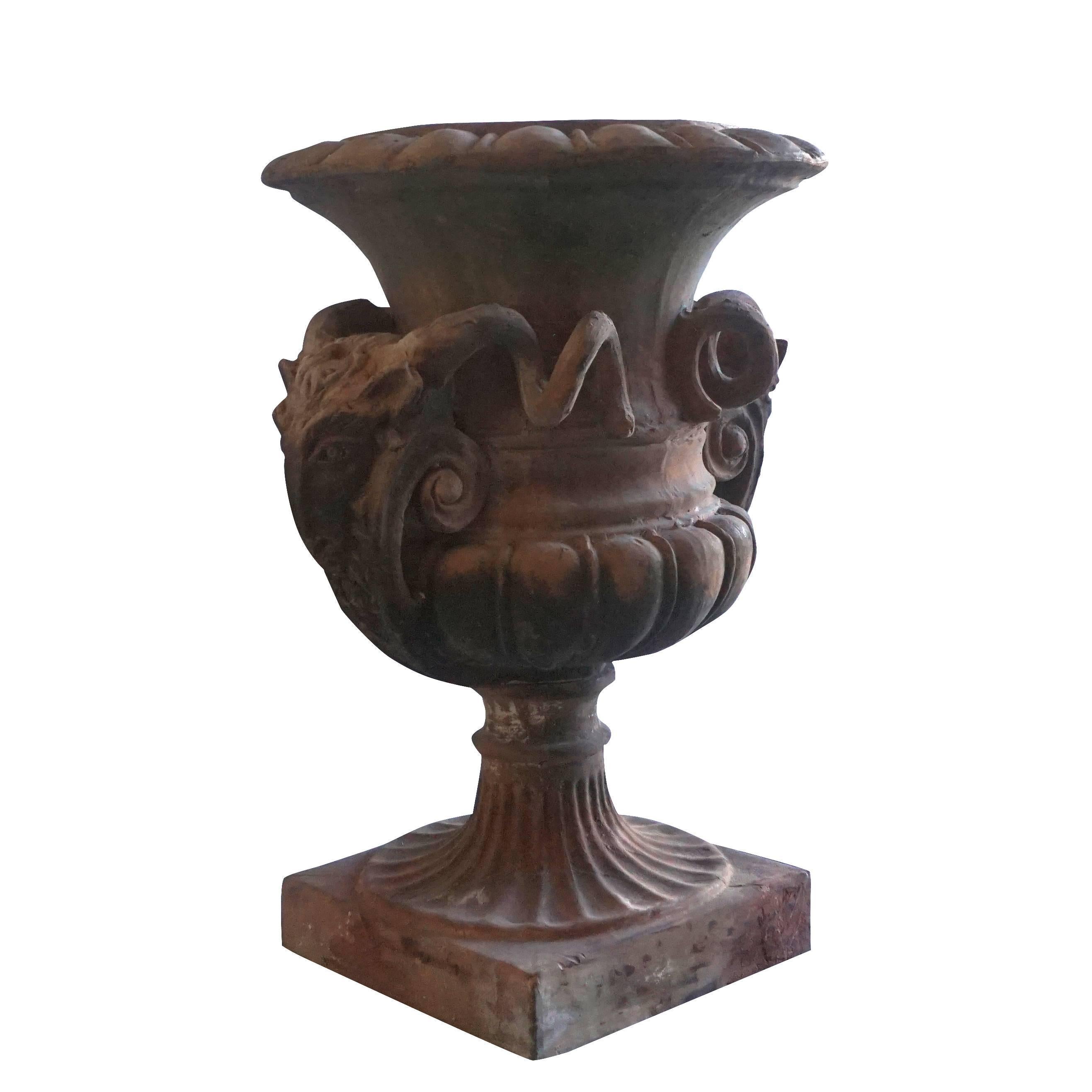 Italian Late 19th Century Pair of Tuscan Neoclassical Style Urns in Terracotta