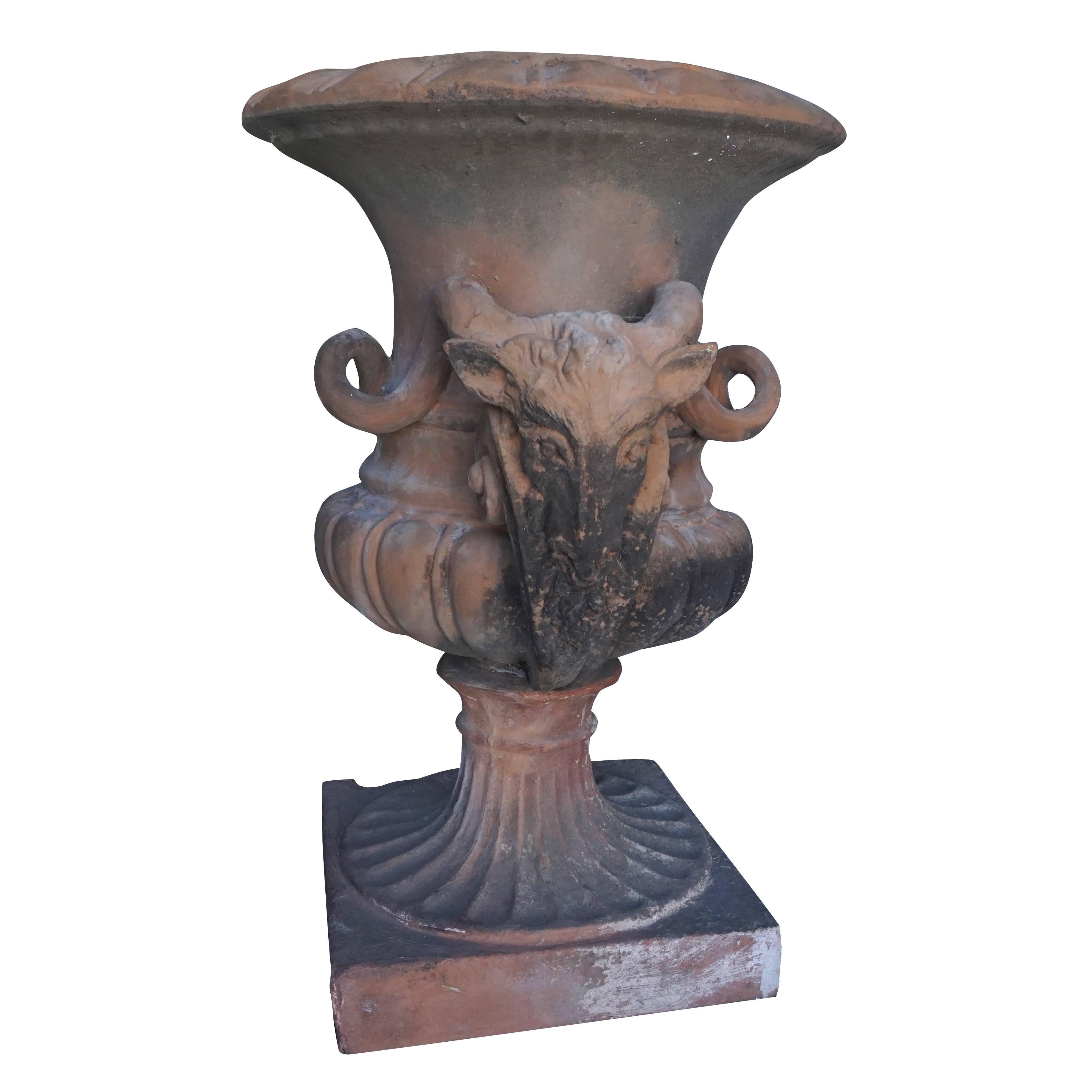 Hand-Crafted Late 19th Century Pair of Tuscan Neoclassical Style Urns in Terracotta