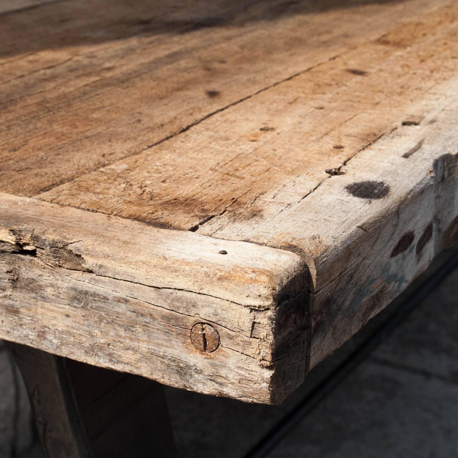 20th Century French Industrial Table in Wood with Cast Iron Base In Good Condition In West Palm Beach, FL