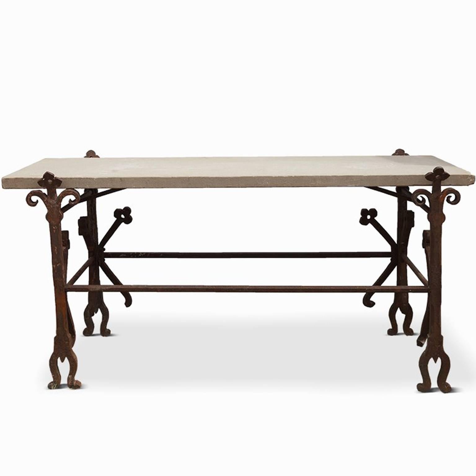 19th Century French Neogothic Limestone Console Table In Good Condition In West Palm Beach, FL