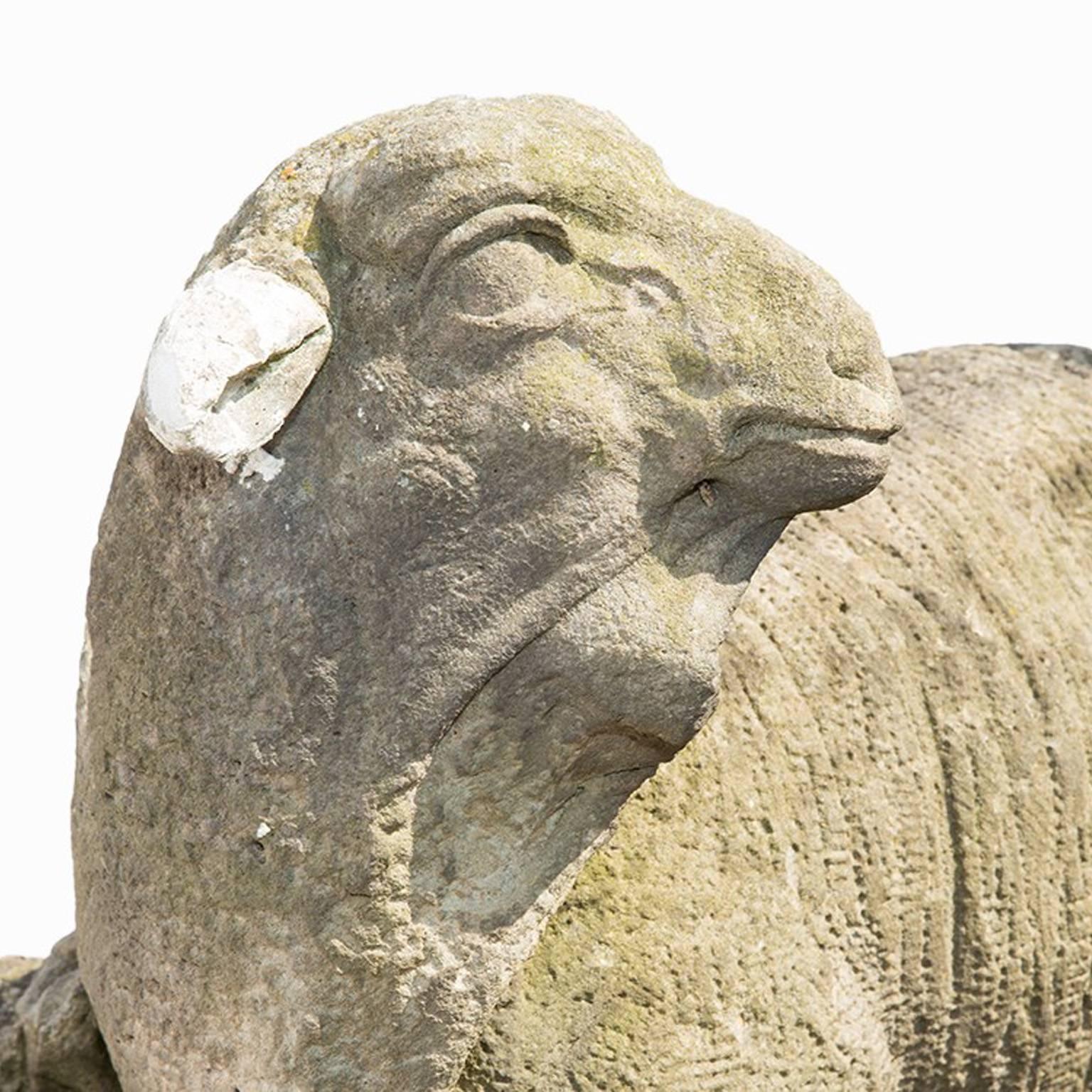18th Century Antique German Sheep Garden Statue in Sandstone (Deutsch) im Angebot