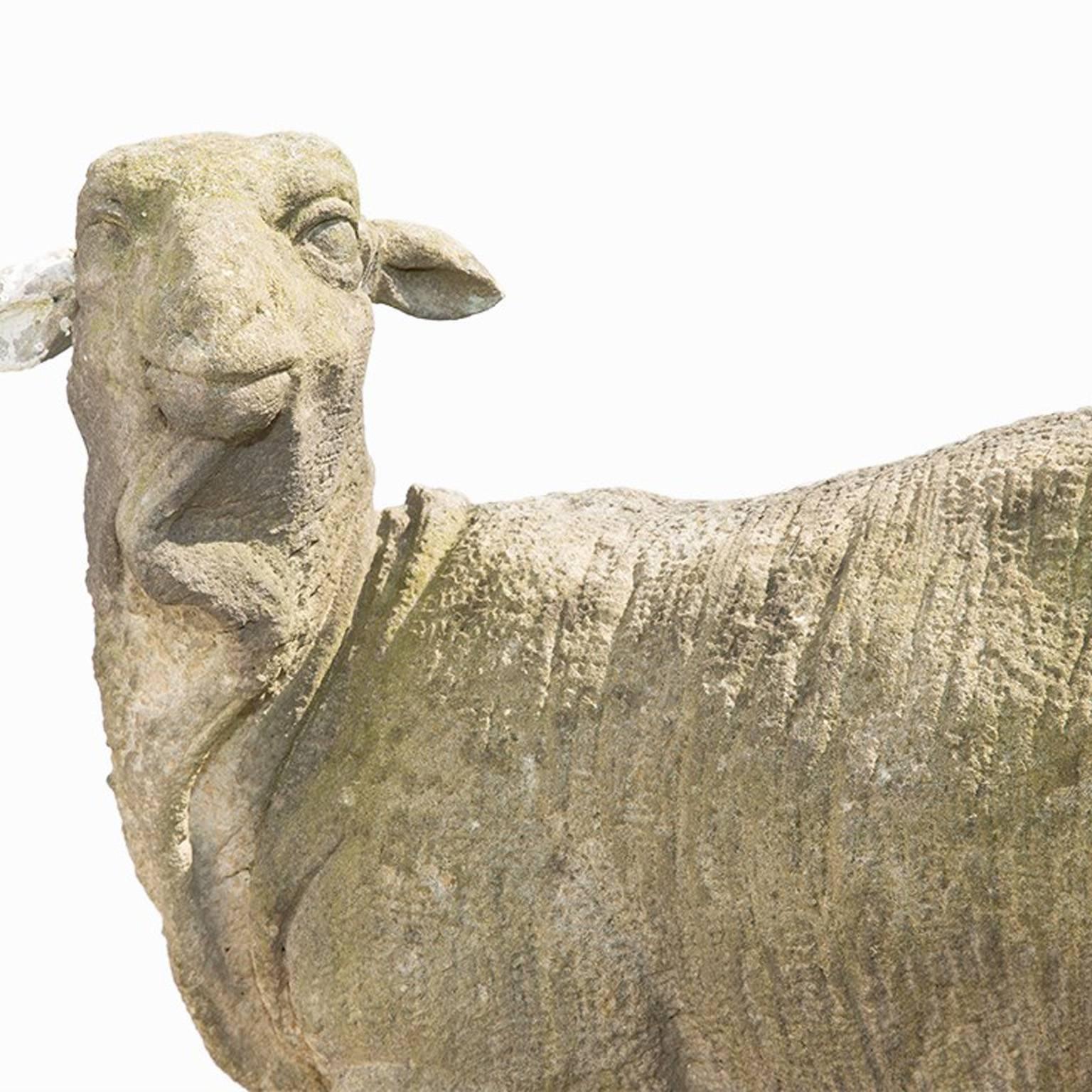 18th Century Antique German Sheep Garden Statue in Sandstone In Good Condition For Sale In West Palm Beach, FL