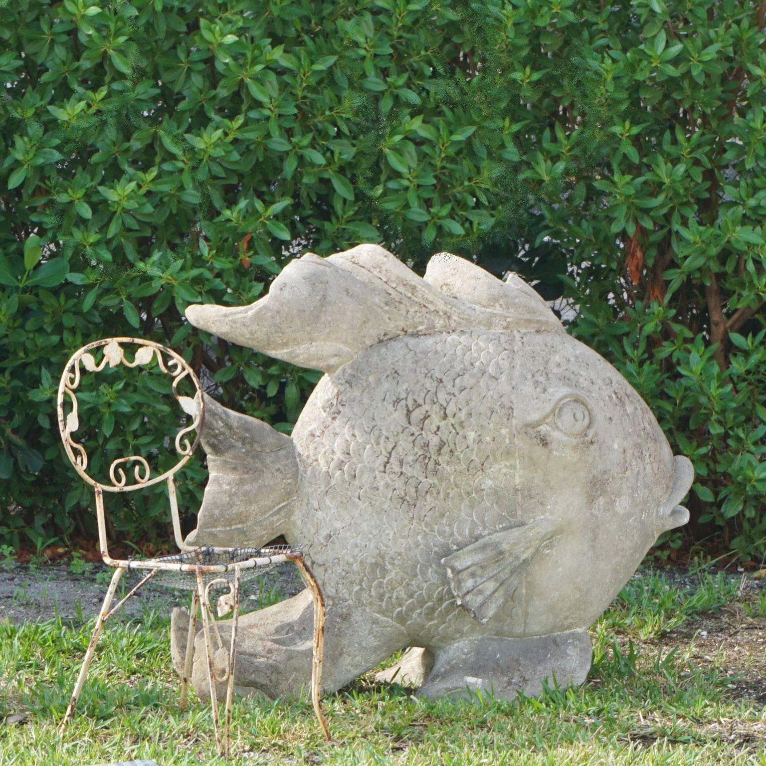 20th Century Large Limestone Fish Garden Statue at 1stDibs garden fish statues, fish garden