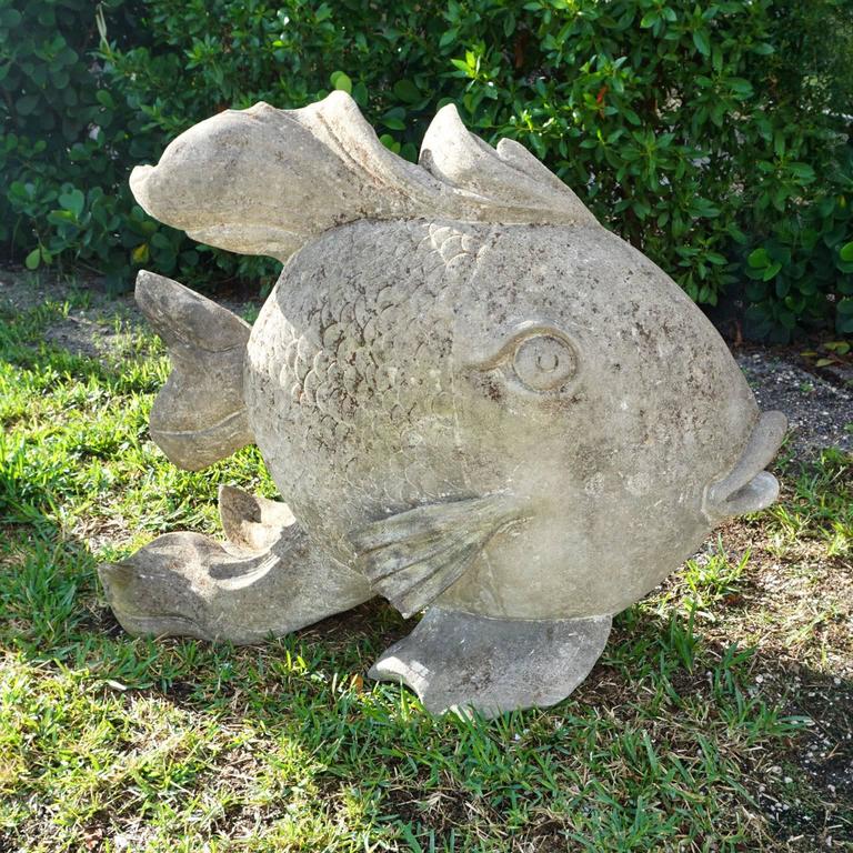 20th Century Large Limestone Fish Garden Statue at 1stDibs garden fish statues, fish garden