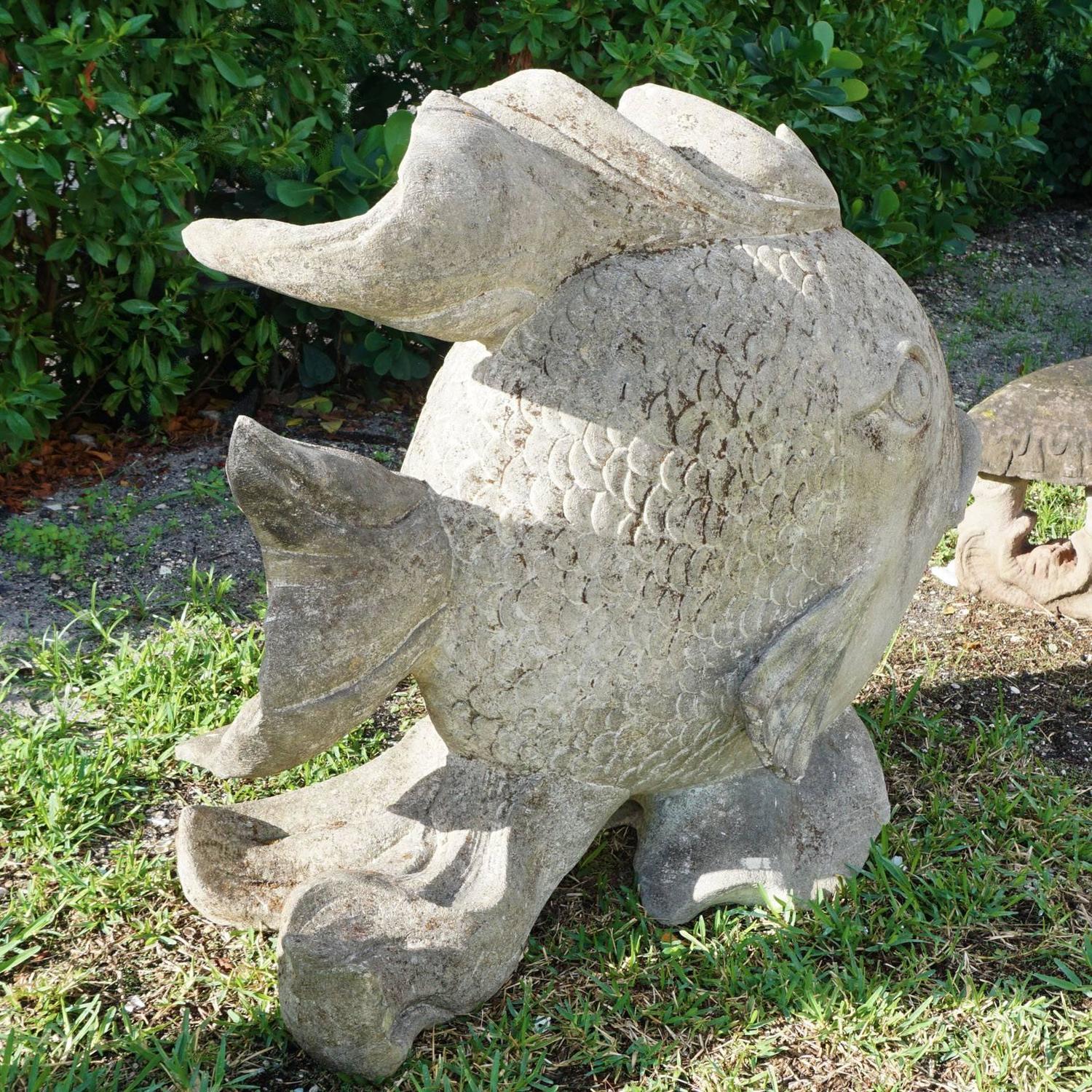 20th Century Large Limestone Fish Garden Statue at 1stdibs