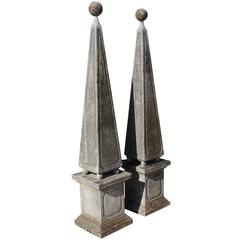 Mid-20th Century Pair of Italian Limestone Obelisks