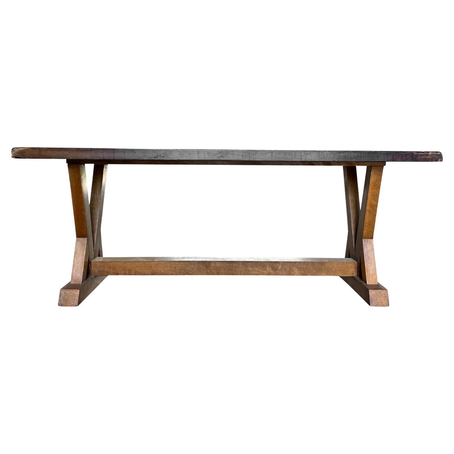 20th Century French Rectangular Walnut Trestle Table - Vintage Dining Room Table For Sale