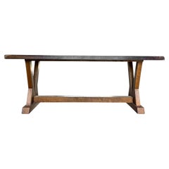 20th Century French Rectangular Walnut Trestle Table - Vintage Dining Room Table