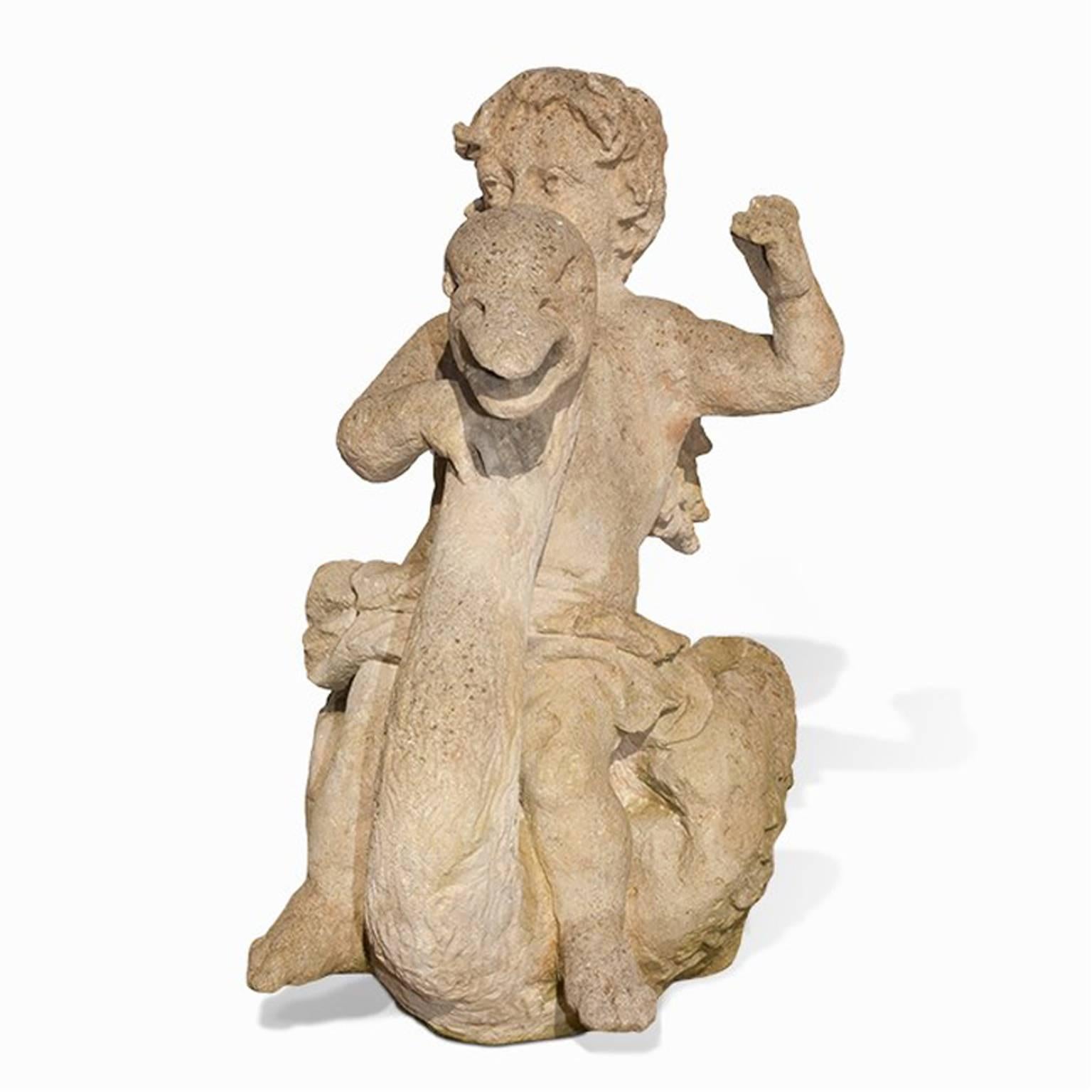 Circa 1720 antique Austrian garden ornament. Beautiful Representations of putti or cherubs were frequently used for allegorical depictions, for repeating a certain thematic design concept and also for purely decorative purposes. Since ancient times