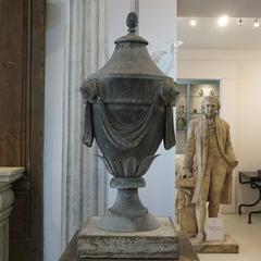 Mid-19th Century antique Pair of French Zinc Urn Finials on plinths