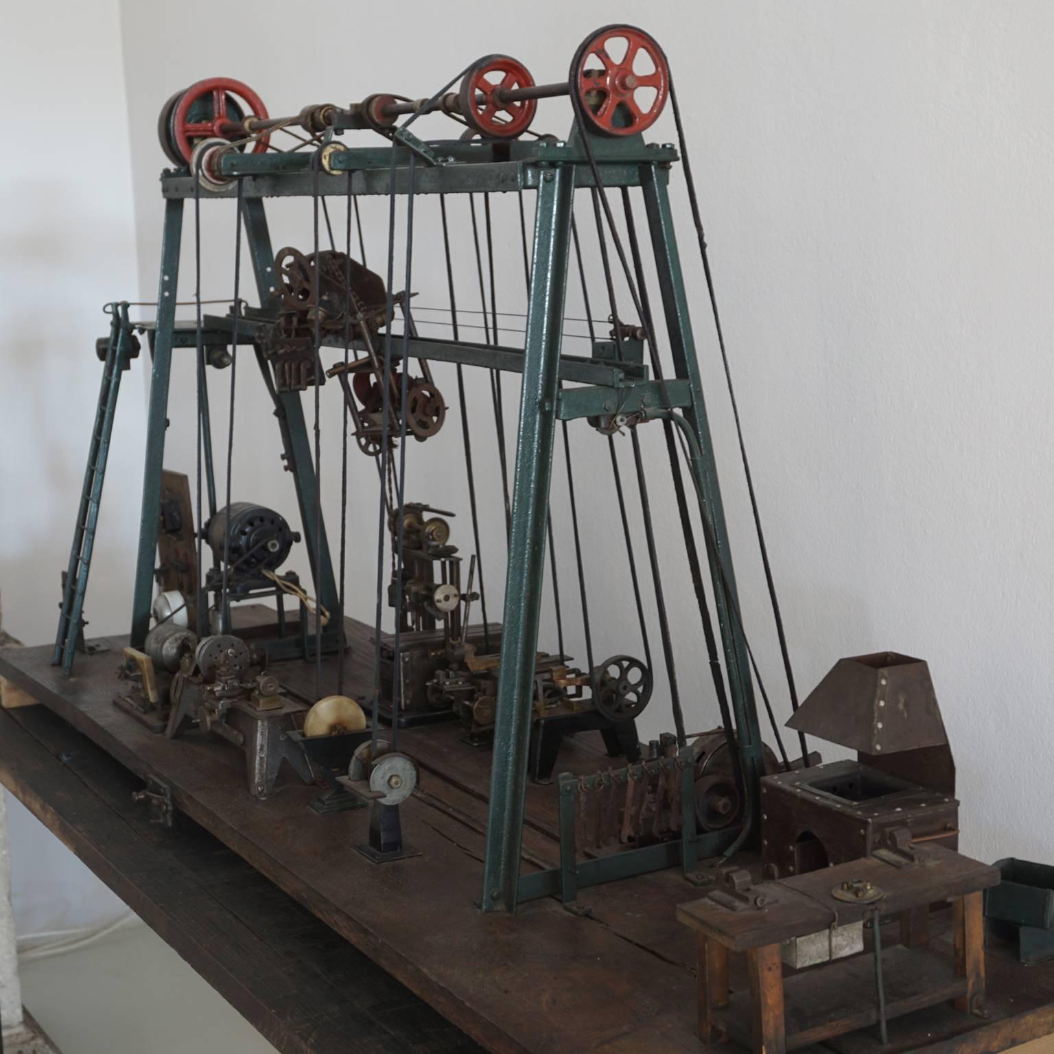 20th Century Miniature Model of French Industrial Iron Machinery Assembly Line In Good Condition In West Palm Beach, FL