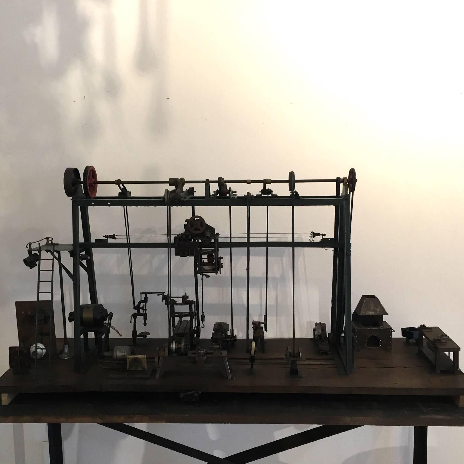 20th Century Miniature Model of French Industrial Iron Machinery Assembly Line 1
