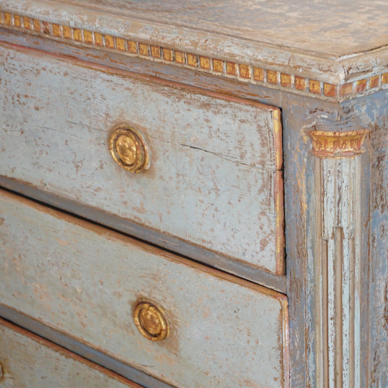 19th Century Blue-Grey Swedish Gustavian Chest, Neoclassical Pinewood Commode 2