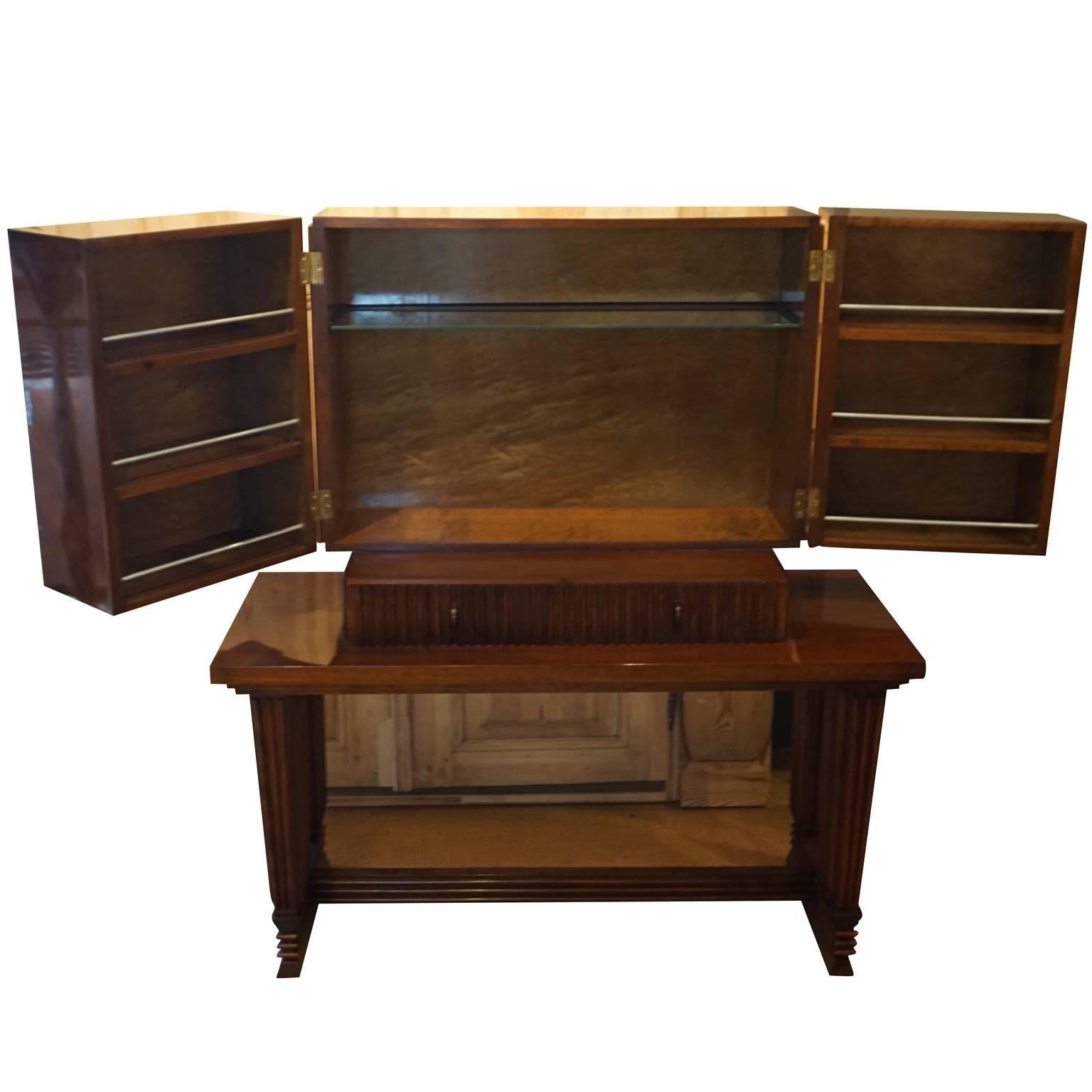 20th Century Italian Art Deco Dry Bar - Vintage Mirrored Mahogany Cabinet For Sale 5
