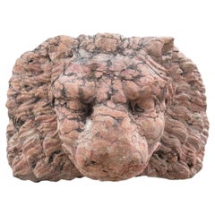 Lion Head Mask Carved in Rosso Verona Marble from Italy
