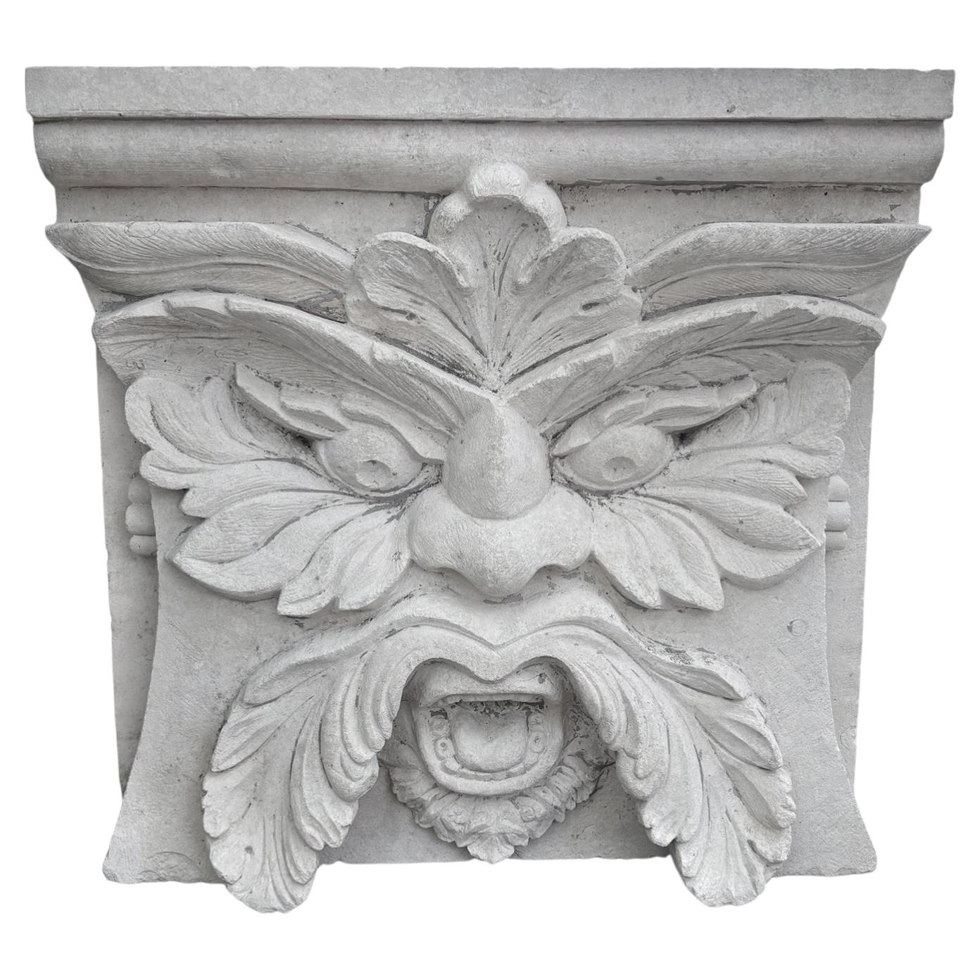 Limestone Grotesque Mask Hand Relief For Sale