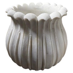 Singular Round Marble Lotus Garden Planter