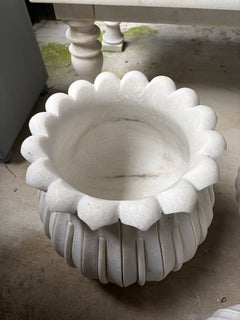 Singular Round Marble Lotus Garden Planter
