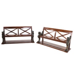 19th Century French Pair of Mahogany Benches Attributed to Jacob Desmalter