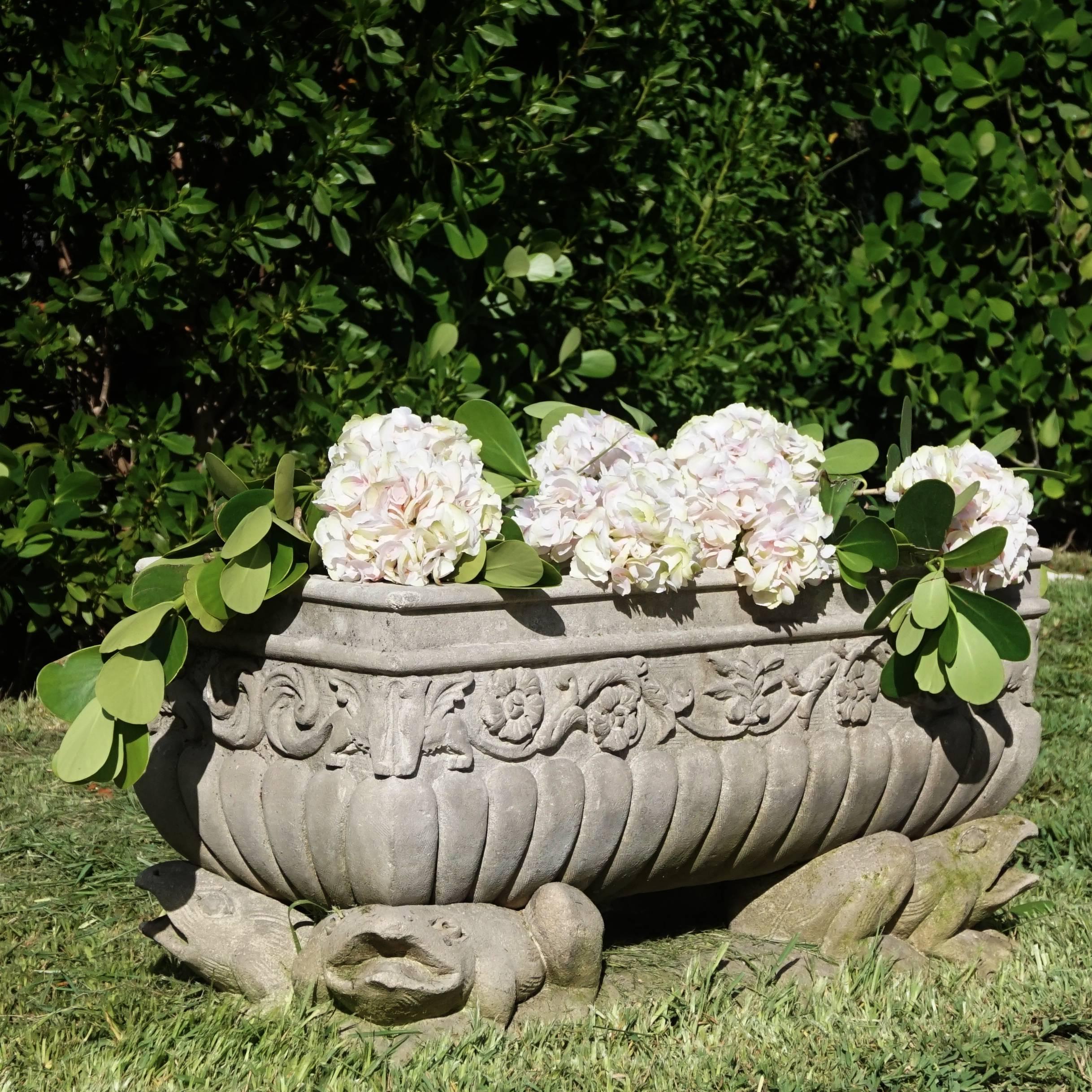 Neoclassical Mid-20th Century Italian Trough Jardiniere with Frogs in Limestone