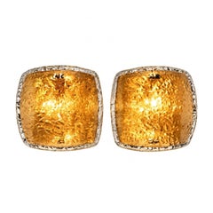 Pair of Italian Murano Smoked Gold Hand-Blown Glass Wall Sconces, Brass Mounted