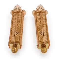 Pair of Large Mid-Century Murano Glass Leaf Wall Sconces on Brass Base, Italy