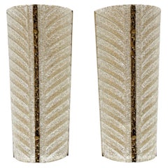 Pair of Mid-Century Italian Murano Etched Glass Wall Appliques, 1960s