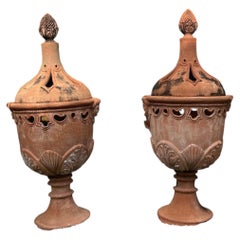Pair of Vintage Tuscan Terracotta Lidded Garden Urns