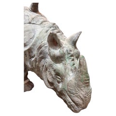20th Century Handmade Rhino Sculpture in Terracotta from France
