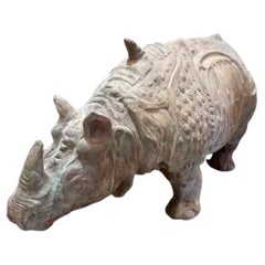 20th Century Handmade Rhino Sculpture in Terracotta from France