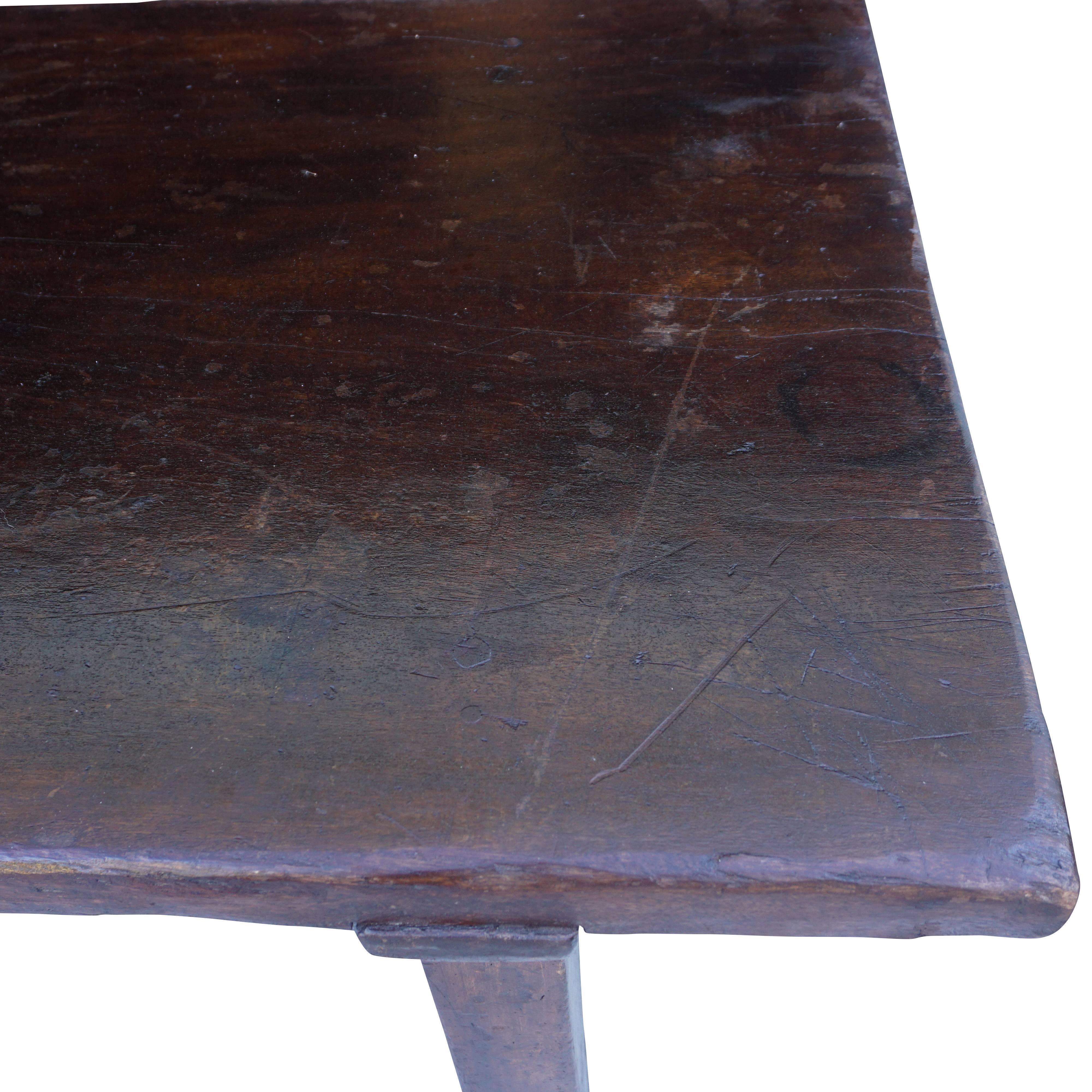 18th Century Italian Walnut Kitchen Table, Antique Tuscan Dark Waxed Farm Table 3