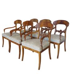 19th Century Swedish Set of Six Antique Birchwood Dining Chairs by Karl Johan