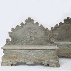 18th Century Italian Pair of Baroque Cassapanche Wooden Storage Benches