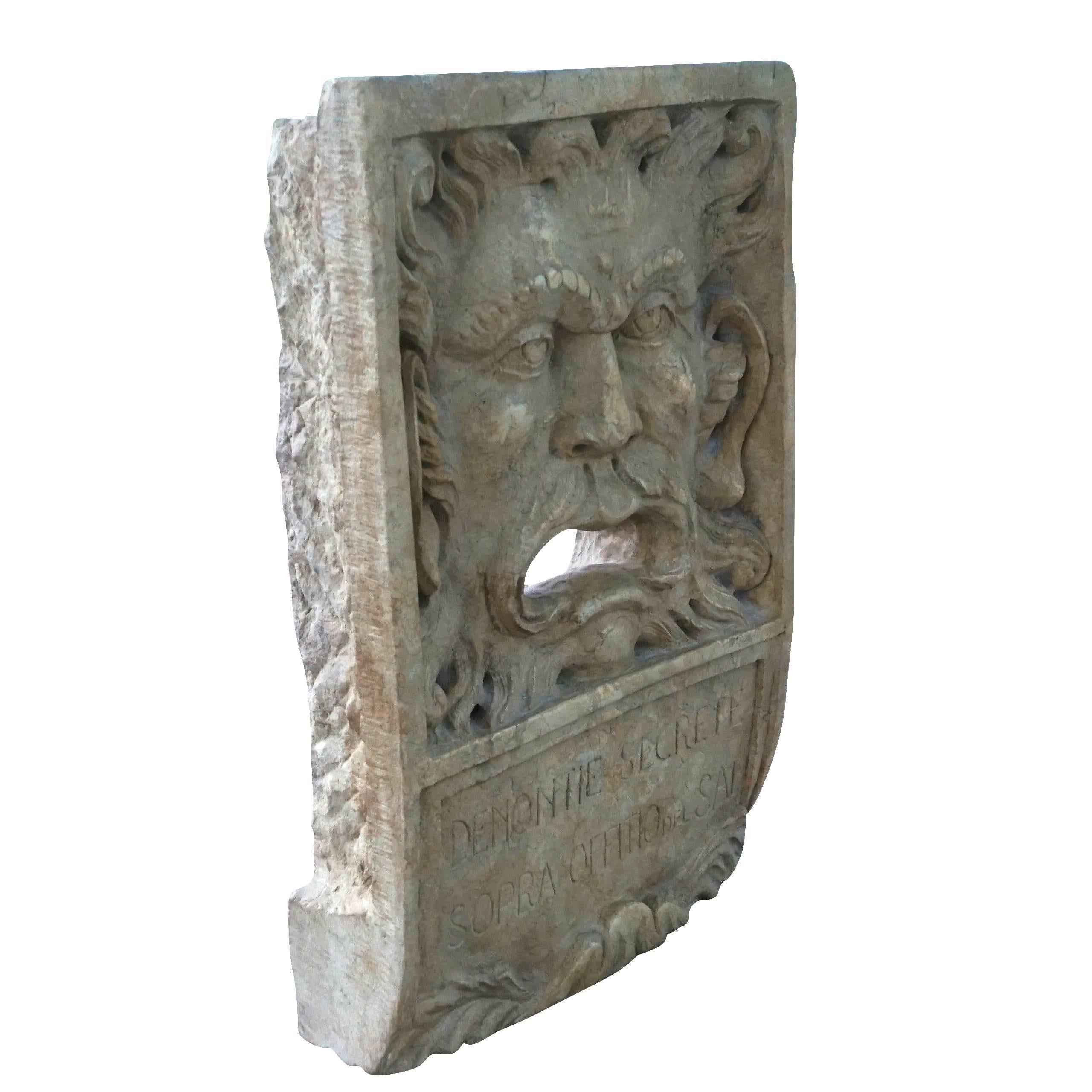 Mid-18th century, an undisclosed rectangular marble mailbox from the city of Venice scattered throughout the city of Venice particularly near and inside the Palazzo Ducale used as mailboxes in place of the mouth, the hole was used for inserting