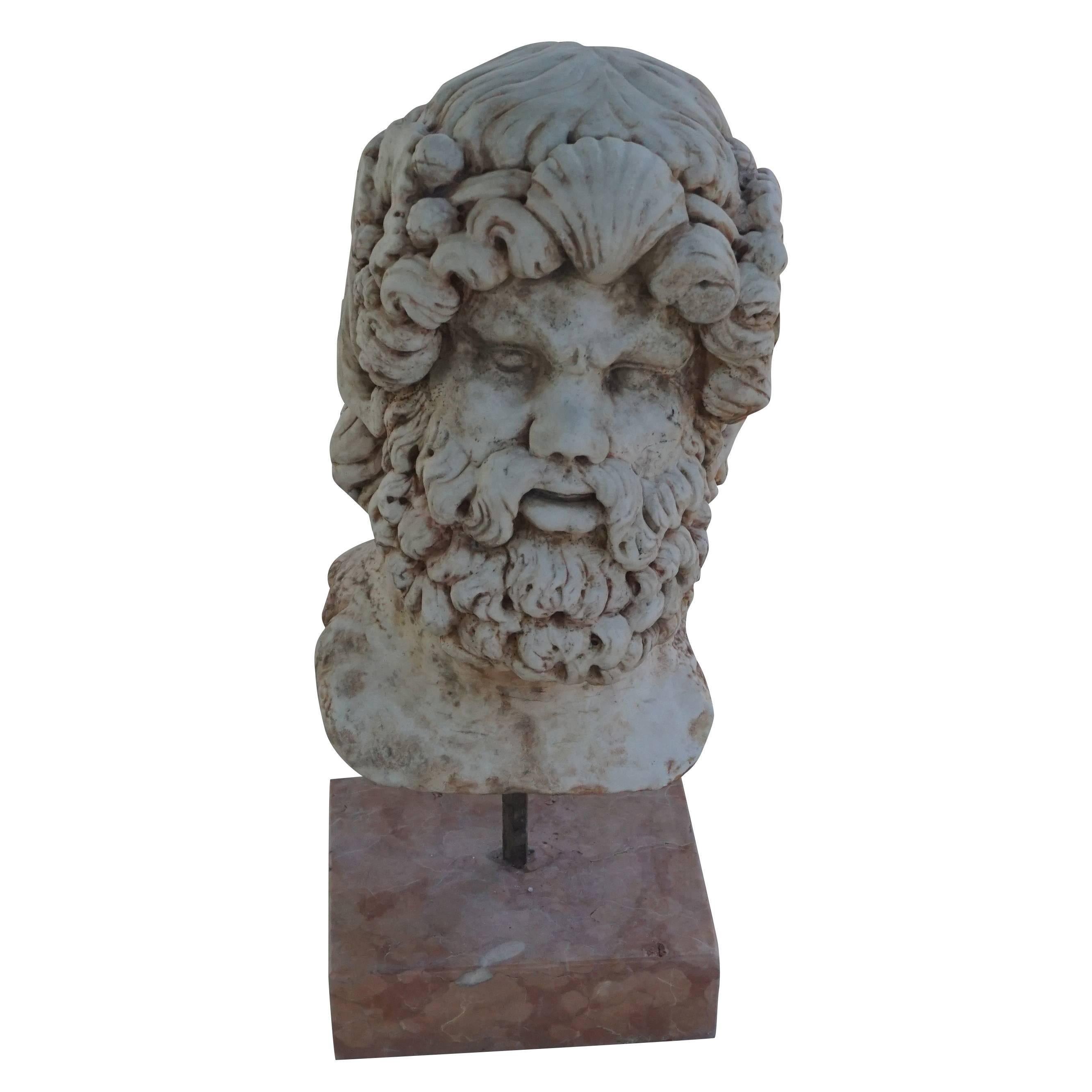 Hand-Carved 19th Century Mask or Head of Askelpios in Marble