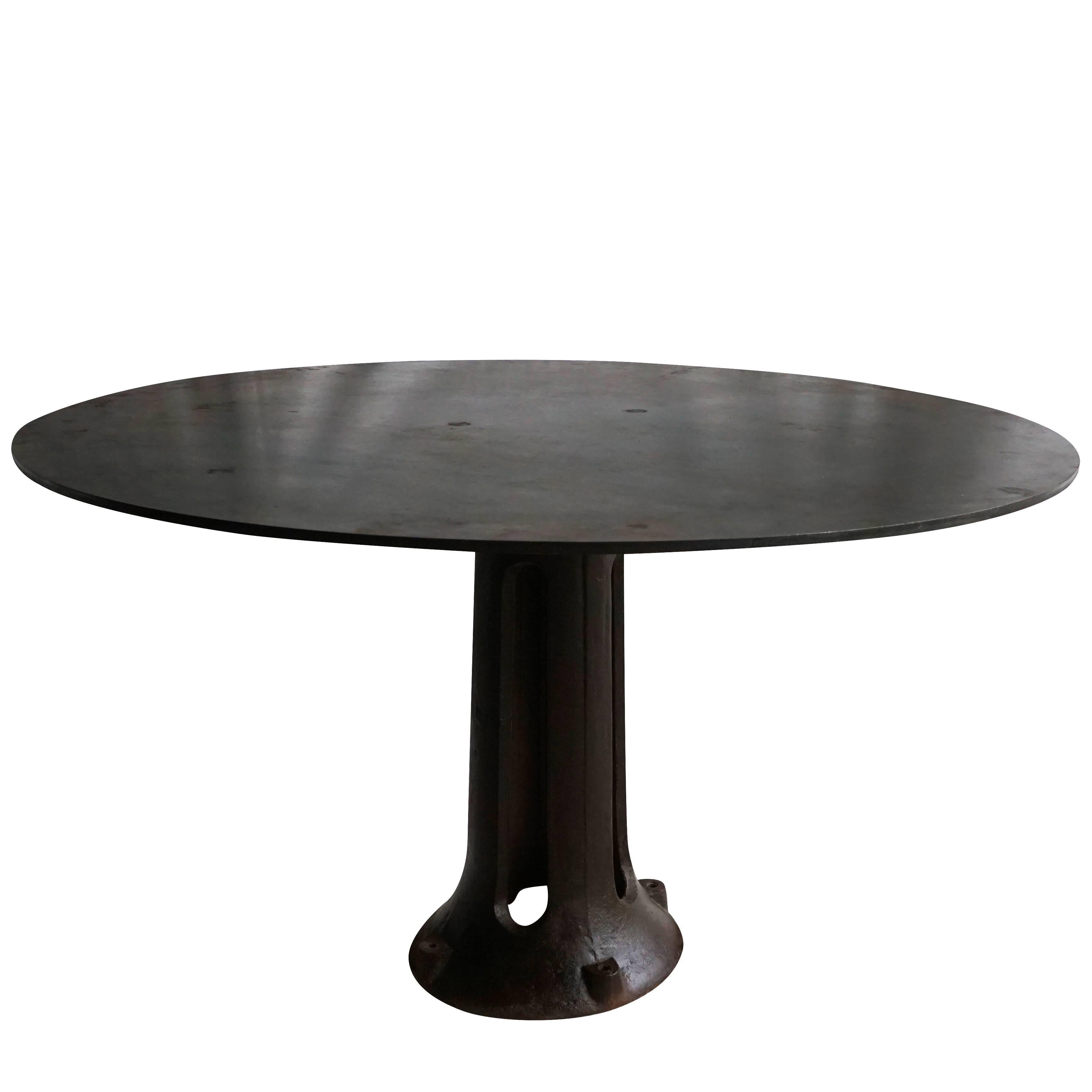 20th Century French Industrial Table with Cast Iron Base In Good Condition In West Palm Beach, FL