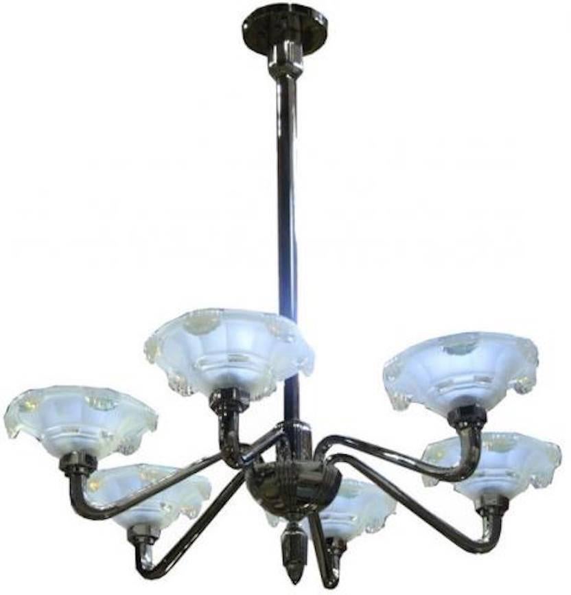 French Art Deco Opalescent Chandelier For Sale