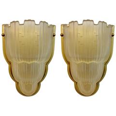 Pair of French Art Deco "Waterfall" Sconces Signed by Sabino