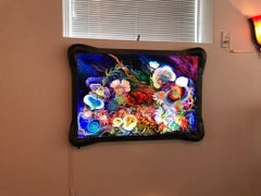 Peinture originale en verre plat en éclairant « Han and Hanini » signée Ulla Darni