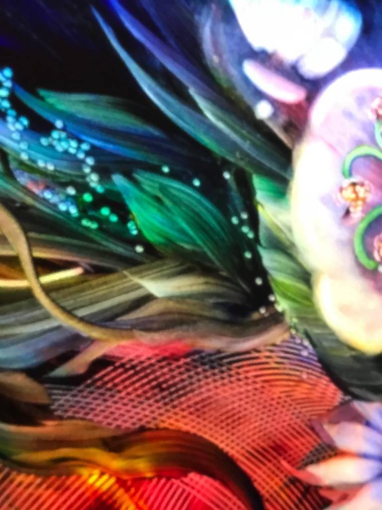 Pittura originale firmata di Ulla Darni con vetro piano illuminante 