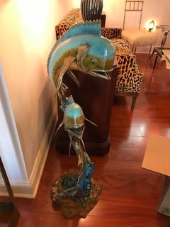 Large Mid-Century Modern Multi-Color Metal Sculpture of Two Fish