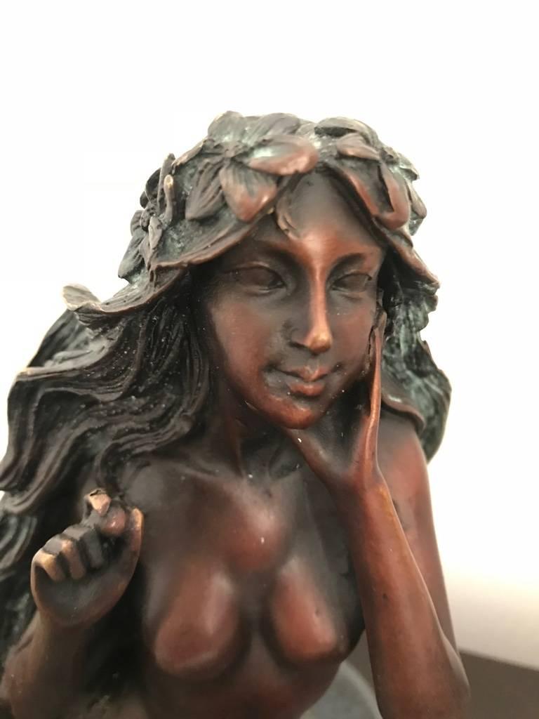 Mid-Century Modern Nude Bronze Mermaid with Green Patina 6