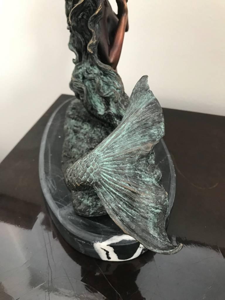 Mid-Century Modern Nude Bronze Mermaid with Green Patina 5